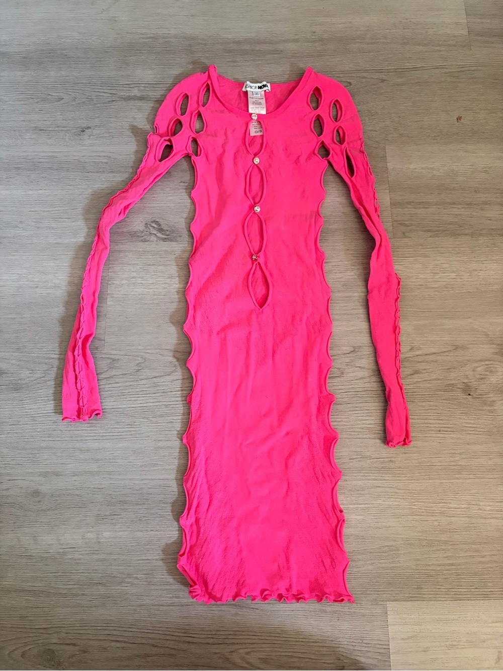 Fashion Nova Neon Pink Long Sleeve Cutout Bodycon Dress